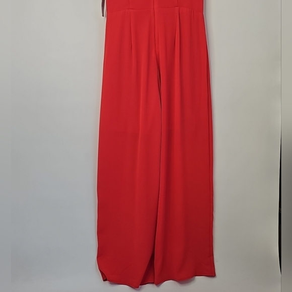 London Style Collection Vibrant Red Sleeveless Vneck Jumpsuit w Wrap Waistline - Picture 11 of 15